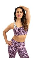 Load image into Gallery viewer, Asym Crossback Bra // Pink + Purple Cheetah x Ink Splash