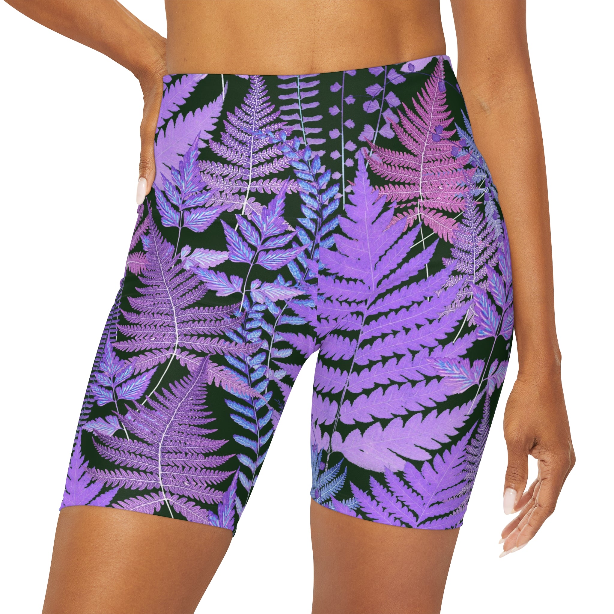 Purple Fern High Waisted Yoga Shorts