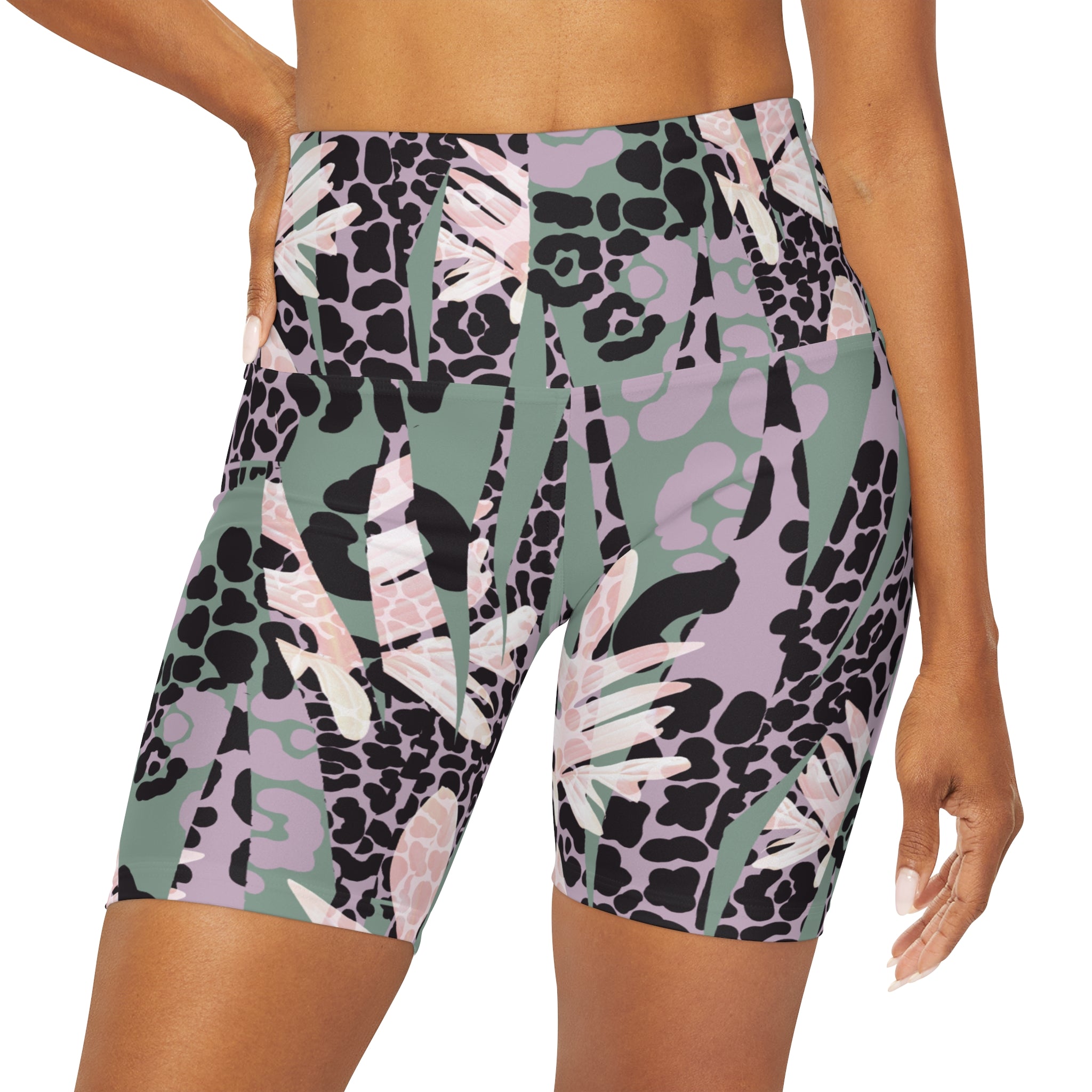 Abstract Cheetah High Waisted Yoga Shorts