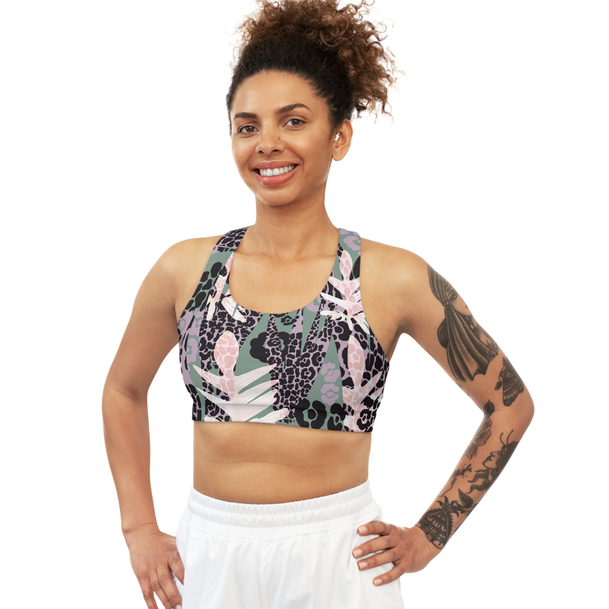 Abstract Cheetah x Subtle Floral Seamless Sports Bra