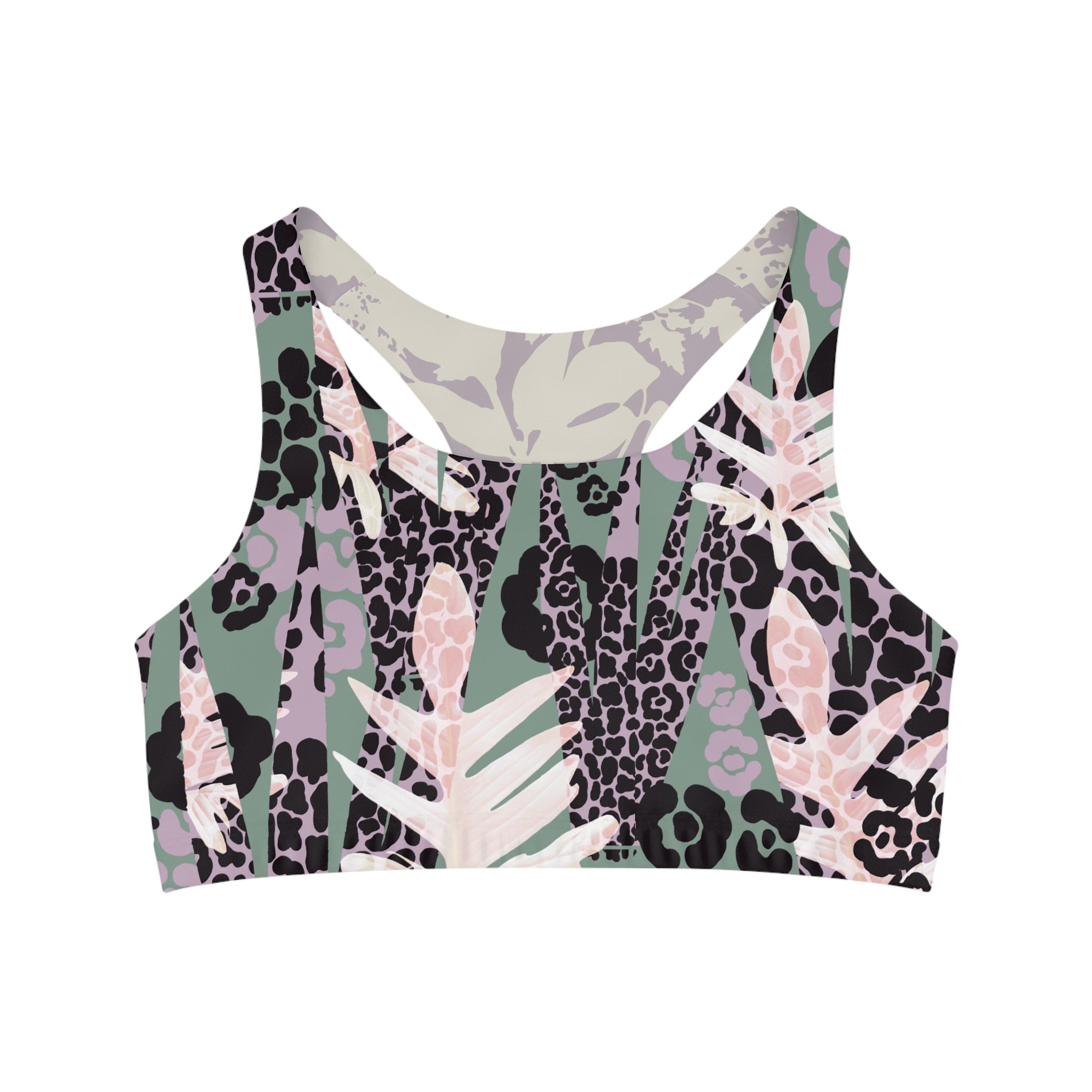 Abstract Cheetah x Subtle Floral Seamless Sports Bra