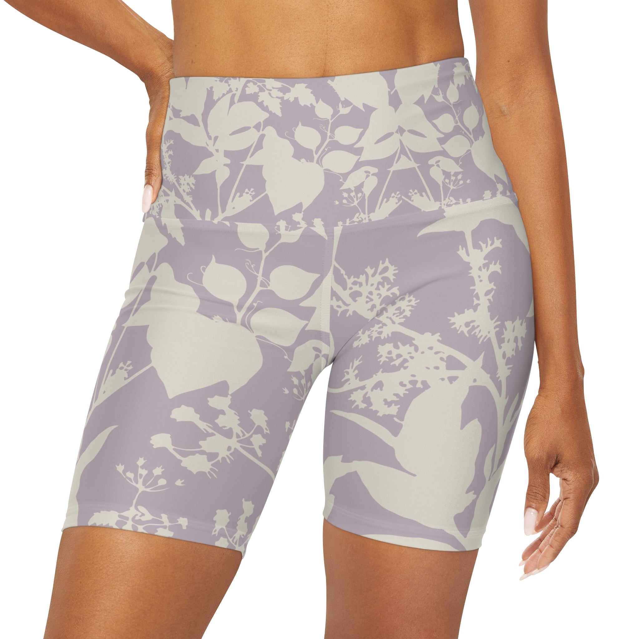 Subtle Floral High Waisted Yoga Shorts