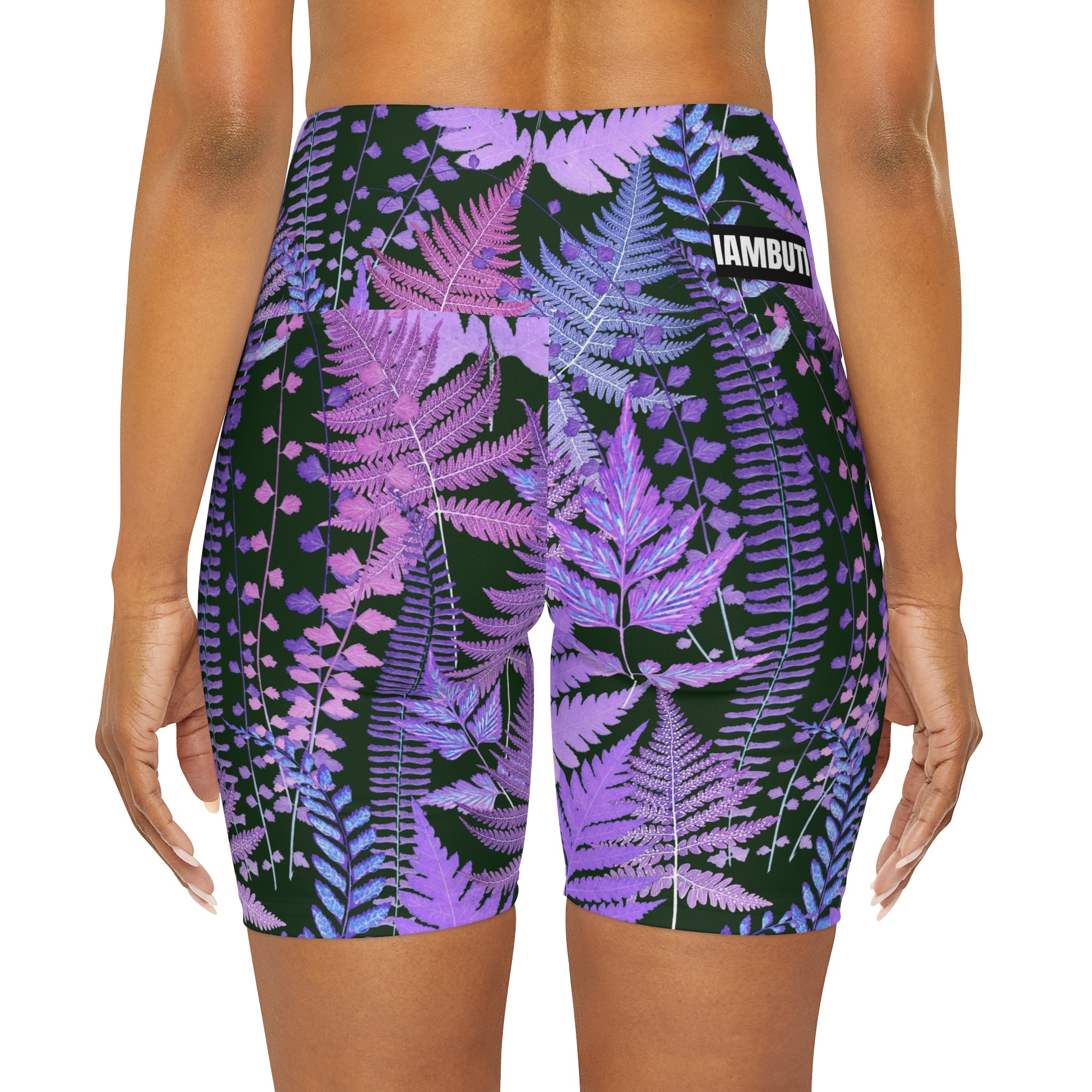 Purple Fern High Waisted Yoga Shorts