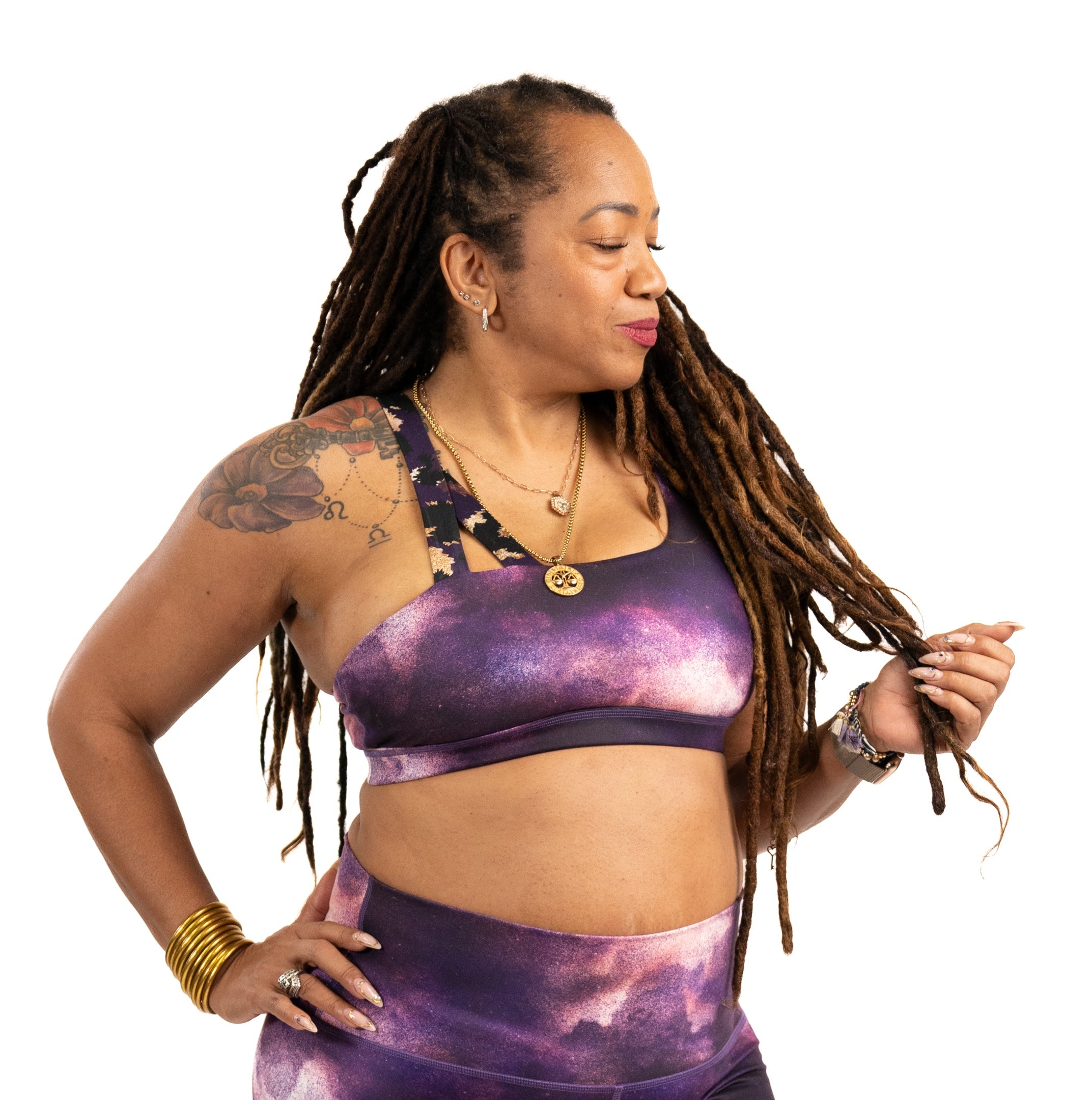 Asym Crossback Bra // Purple Galaxy x Purple Leopard