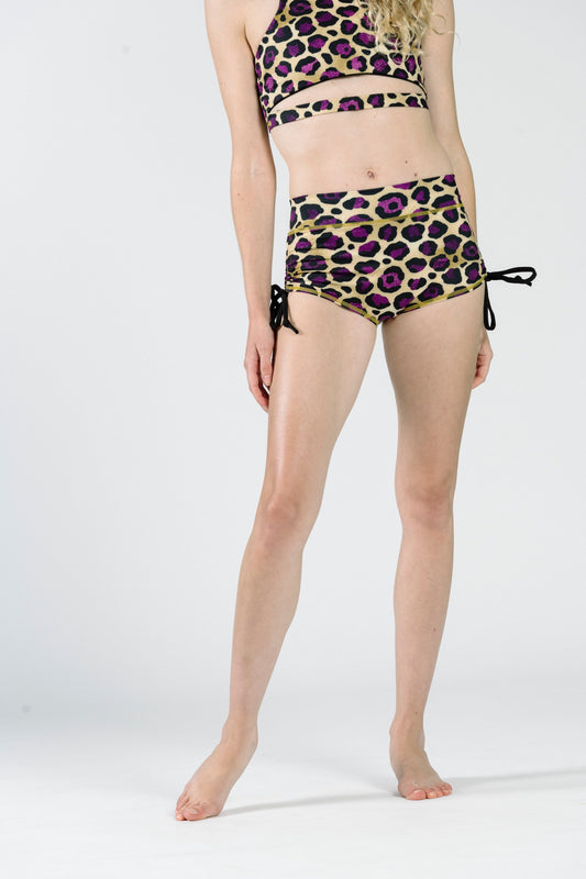 Side Tie Short // Gold + Purple Leopard