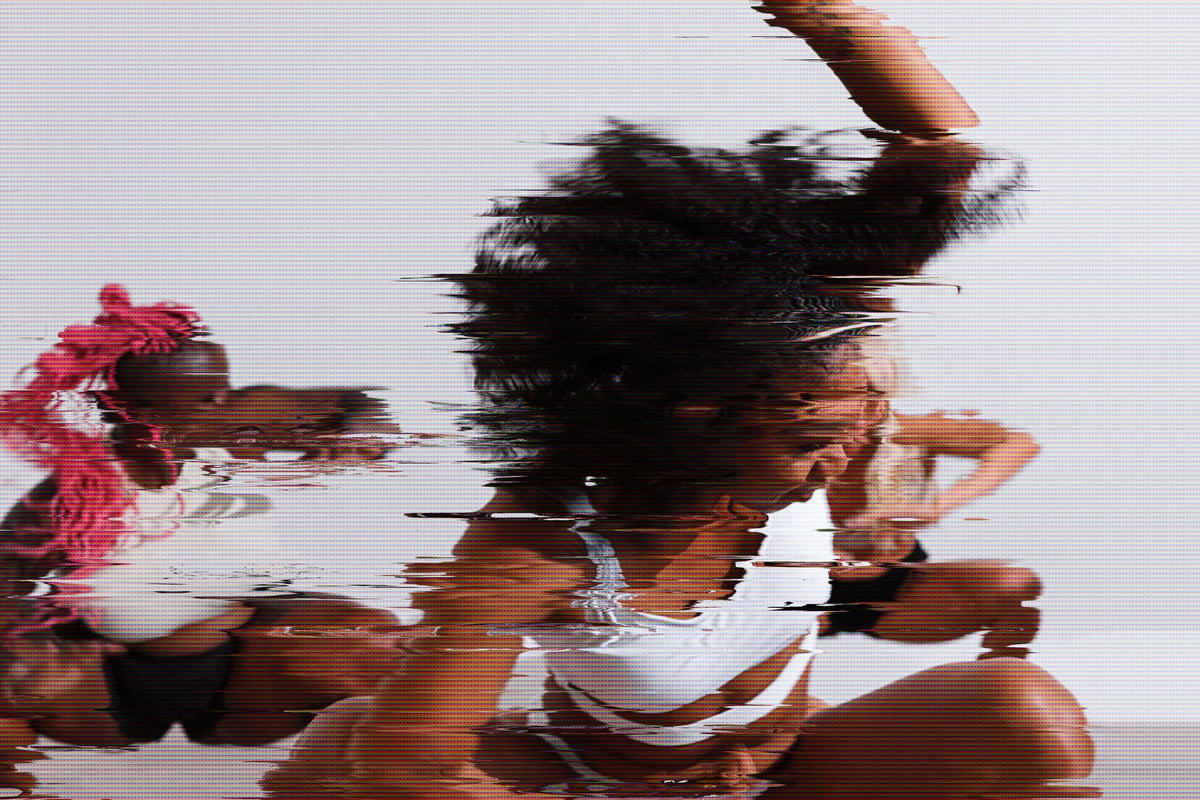 Expressive BUTI movement with intentional horizontal glitch bands